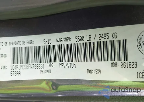 2015 Jeep Cherokee North z USA, uszkodzony, nr VIN 1C4PJMCS8FW708681